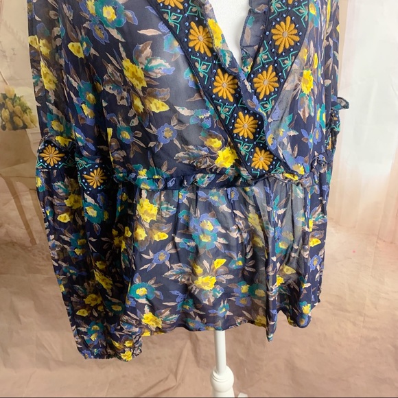 Anthropologie Meadow Rue Floral Sheer Blouse - Picture 6 of 11